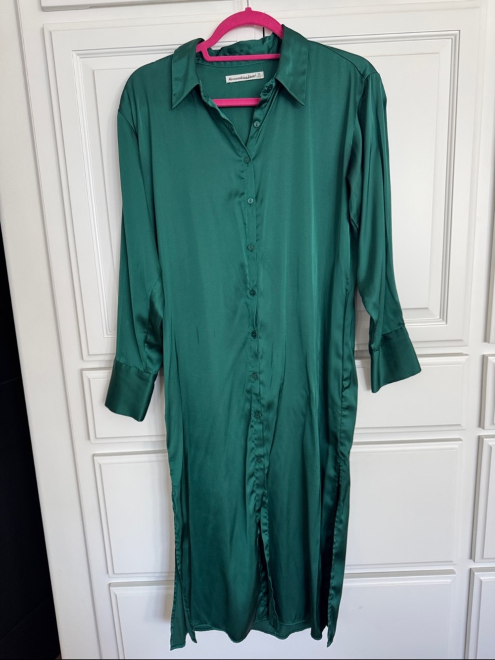 Abercrombie & Fitch Emerald Green Satin Button-Down Maxi Dress